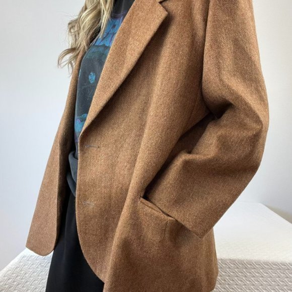 Vintage Pierre Cardin Pure Virgin Wool Herringbone dark Camel Brown Suit Jacket - Picture 12 of 15